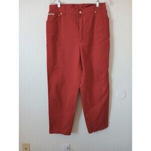 Escada Womens Denim Red Pants Size 44 /12 USA Straight Leg High Rise Luxury